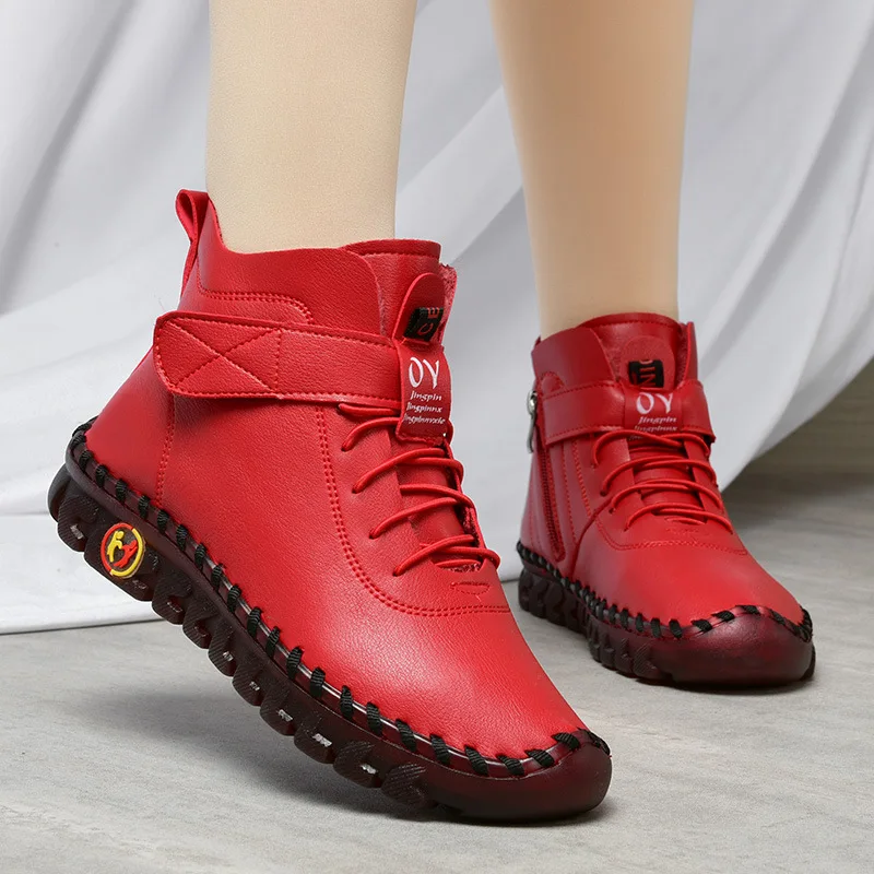 Orthopedic Ankle Boots Women's Spring Autumn Fur Shoes Lady Comfortable Plush Booties Woman Waterproof Leather Shoes Short Boots