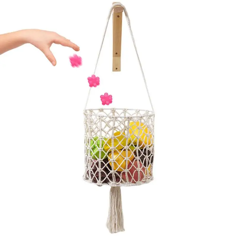 

Hanging Woven Baskets For Organizing Macrame Handwoven Rope Basket Wall Storage Hanging Rope Basket For Kitchen Fruits