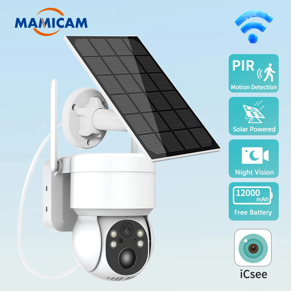 2K 4MP WiFi Solar Camera Outdoor PTZ IP Camera With Solar Panel Recharge Battery CCTV Surveillance Cameras PIR Human Detection