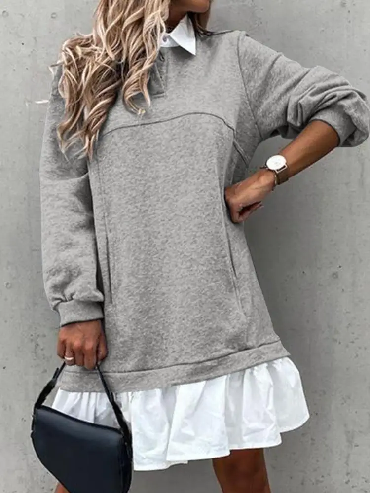 

ZANZEA Patchwork Dress Womens Loose Robe Autumn Long Puff Sleeve Dresses Fashion Vintage Casual Elegant Sundress Oversized 2022