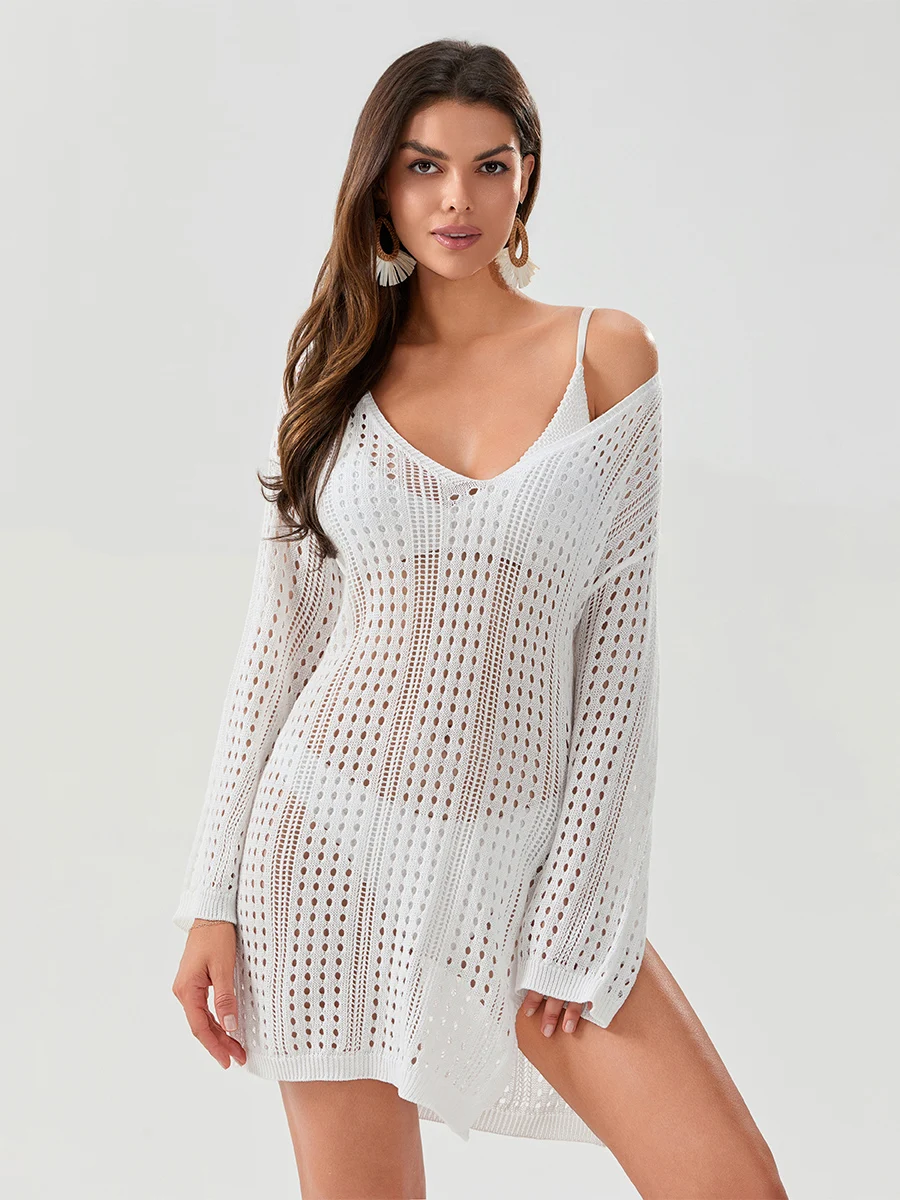 Женское пляжное платье-накидка с длинным рукавом