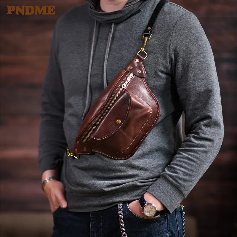 Fashion vintage high quality crazy horse cowhide men's small chest bag daily outdoor sports genuine leather teens crossbody bag