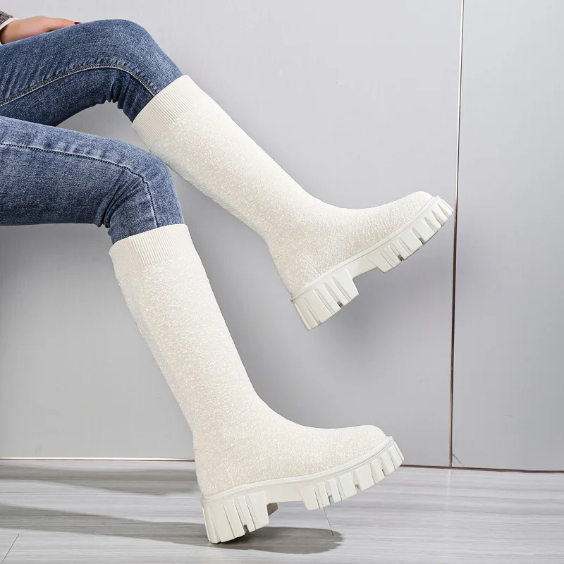 Women's Ankle Boots Knit Socks Thick Sole Ladies Overfoot Ladies Casual Comfortable Fashion 2023 Chelsea Boots Platform Boots