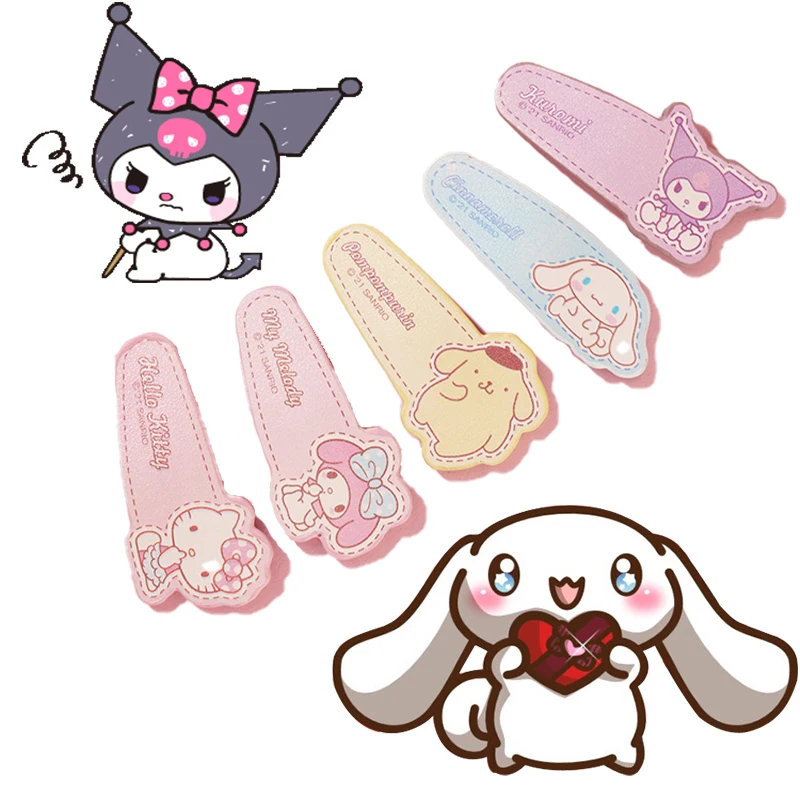 

Заколка для волос Kawaii Hello Kittys серия Sanrio Kuromi My Melody Cinnamorol мультяшный кожаный классический зажим головной убор подарок
