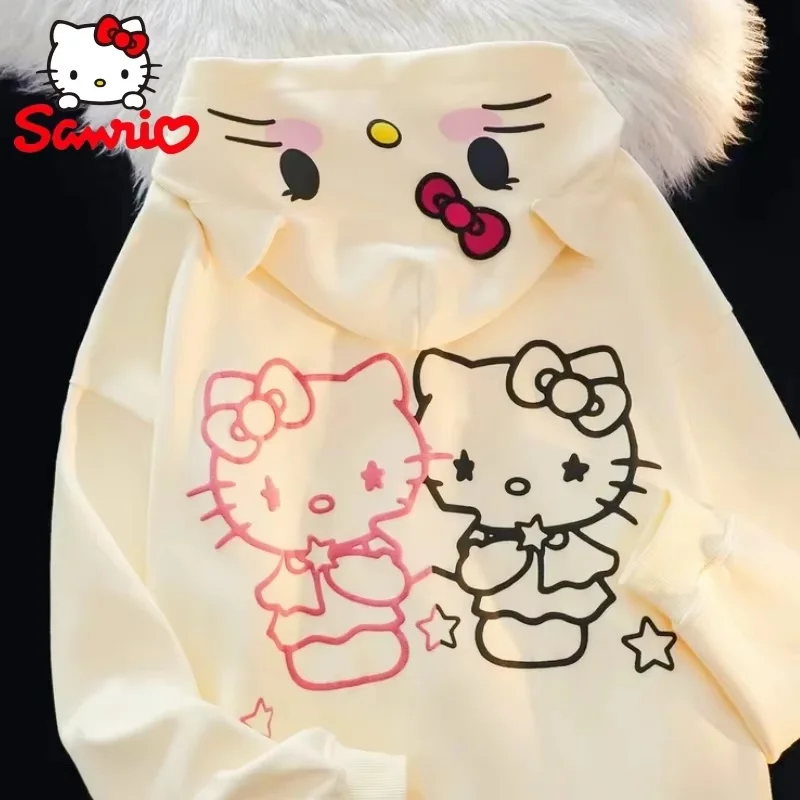 Sanrio Kawaii Hello Kitty новый милый мультяшный теплый свитер с капюшоном женский