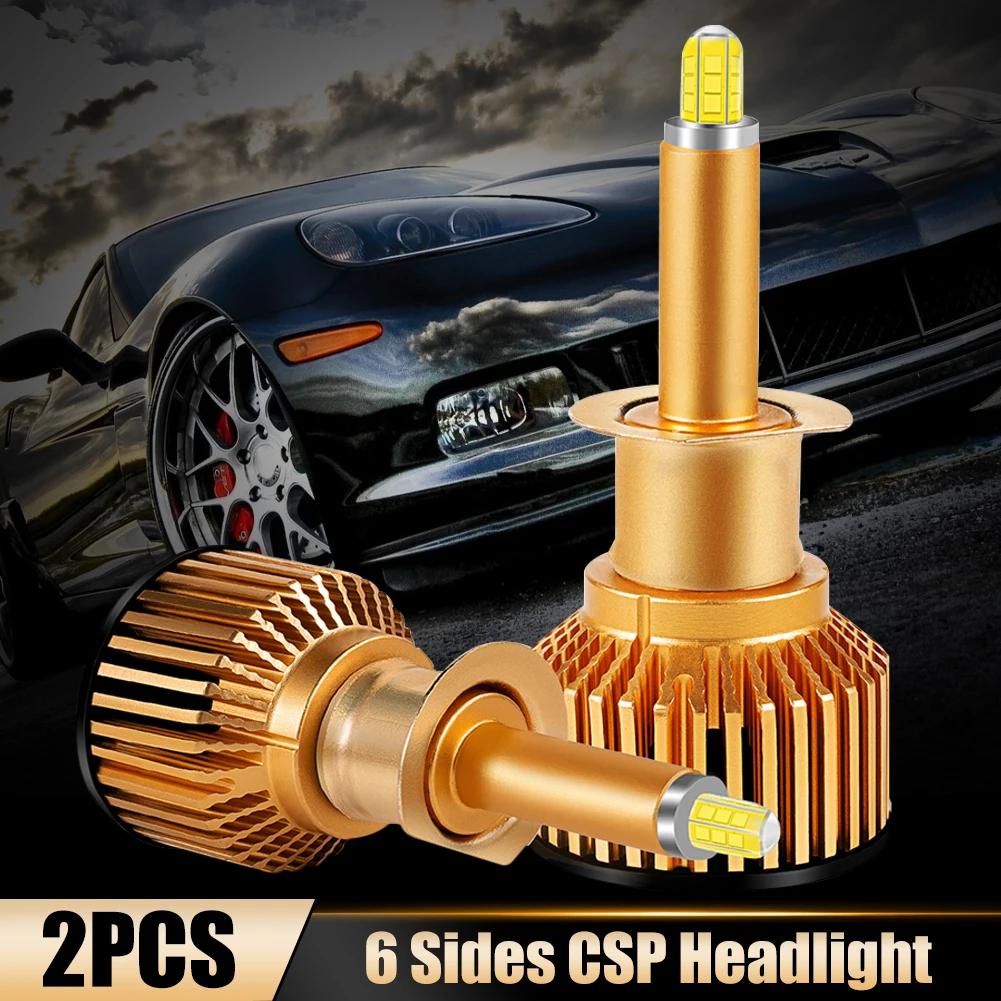 

2Pcs Car LED Headlamps H1 H7 H11 9005 9006 Bulb 6-sided 360-Degree Headlight 6000K White IP68 Waterproof Car Accessories