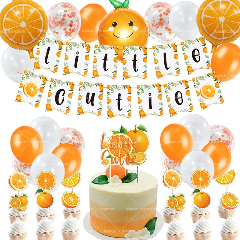 

SURSURPIRSE Orange Theme Orange Foil Balloon Withe Latex Balloon Cupcake Topper Paper Banner for 1st 2nd Birthday Party Supplies