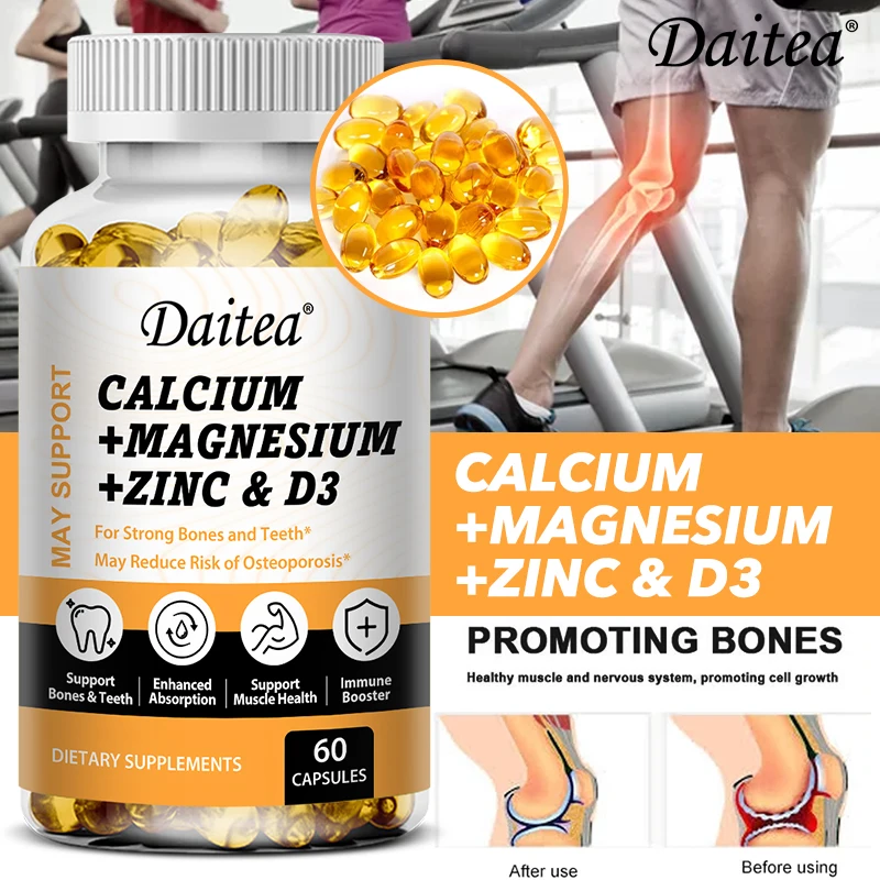 

Daitea 3-in-1 Calcium Magnesium Zinc Capsules Vitamin D3 Strengthens Bones Teeth Heart Nerve Care Daily Mineral Supplement