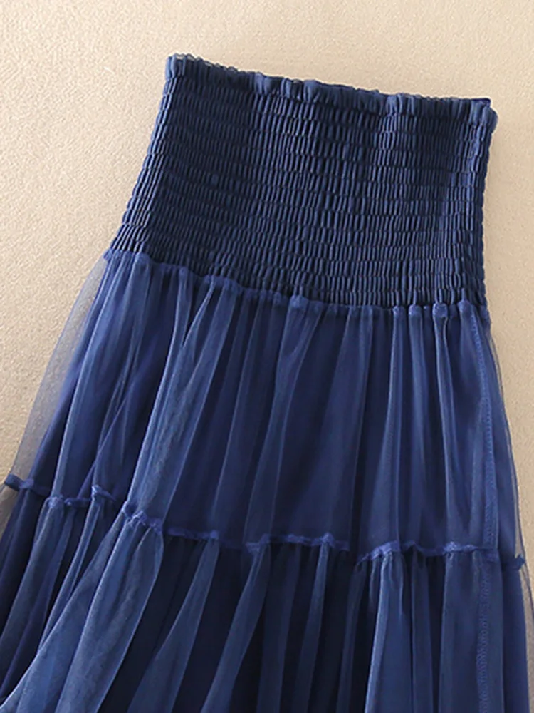 

Mesh Skirts For Women High Blue Waist Stitching Luxury Layers Skirt Party 2023 Summer Ladies Clothing