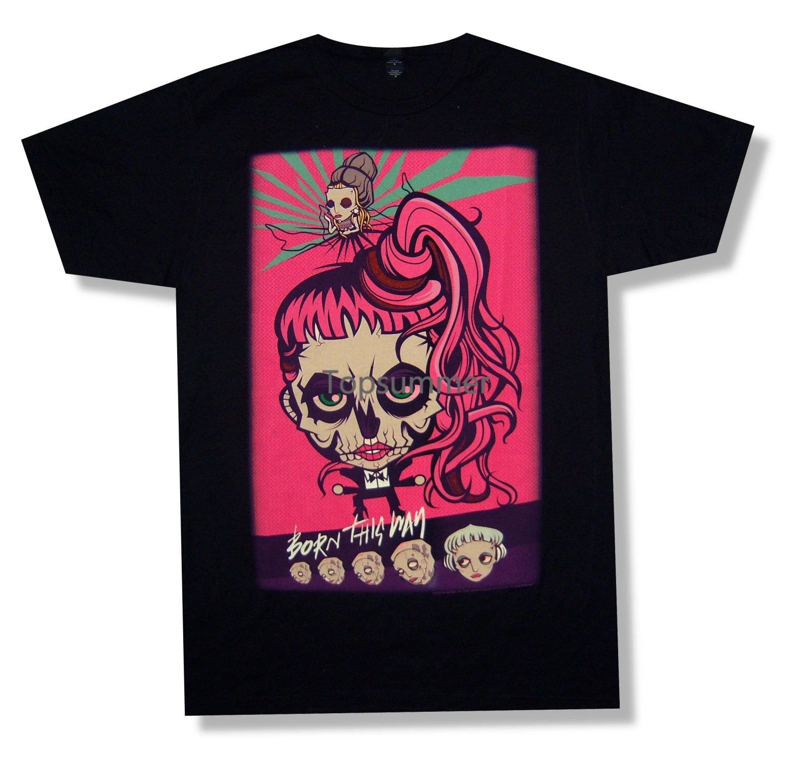 

Lady Gaga Born Cartoon Blk T-Shirt 2013 Tour Born This Way Ball New Official Men T Shirt