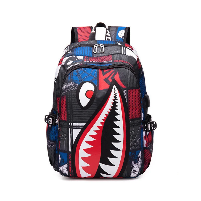 

anime backpack Elementary Bookbag Travel Rucksack Cartoon Shark Print Primary School Student Satchel Backpack Mochila Infantil