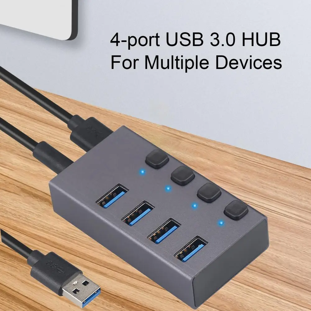 

Usb Hub With Switch Design High-speed 4-in-1 Usb3.0 Hub Aluminum Alloy Multi-splitter Adapter For Laptop Hdd Flash Drive Game