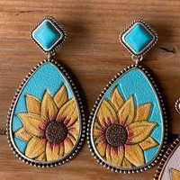 ethnic sunflower pattern earrings boho vintage tribal metal carved lace drop green turquoise earrings women jewelry