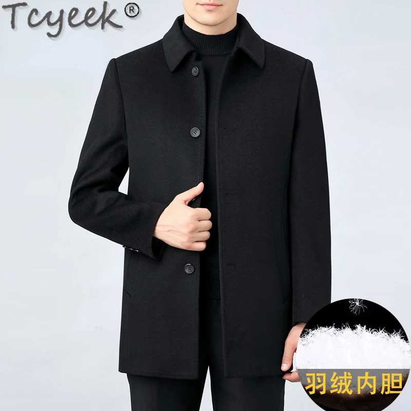 

Tcyeek Business Casual 85% Cashmere Coat Autumn Winter Mid-long Men's Woolen Coats Thicken Warm Wool Jacket Men Clothing Loose