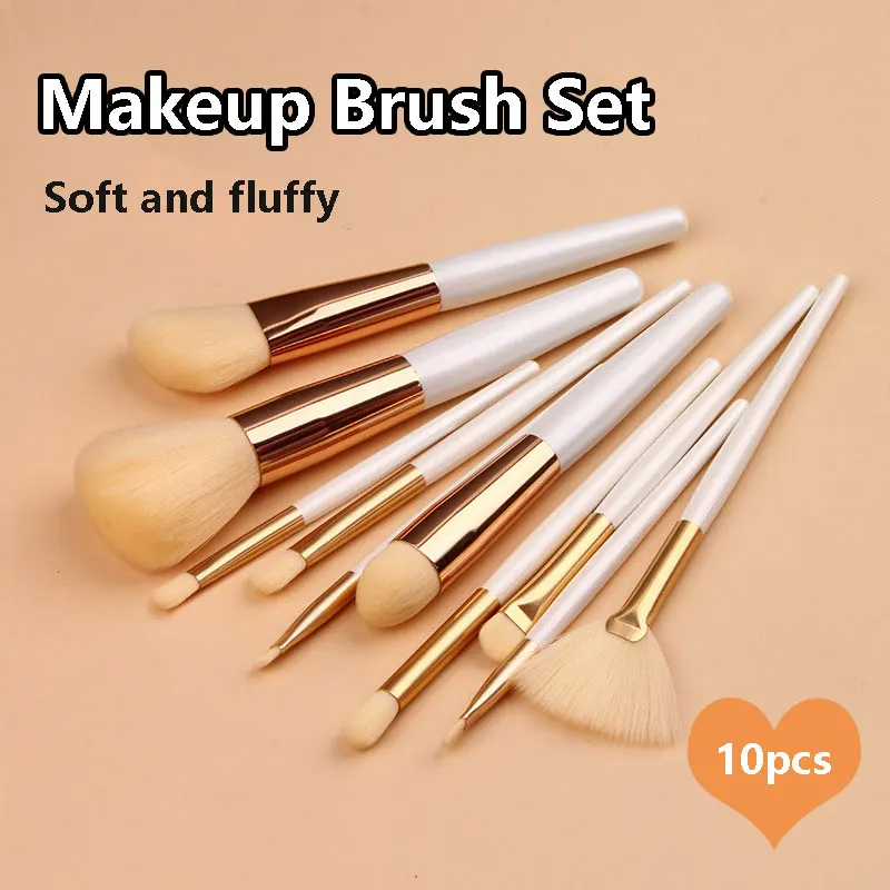 

10pcs Girl Makeup Brushes Set Powder Eyeshadow Brow Contour Highlight Lip Brush Smudge Cosmetics Beauty Tools Professional