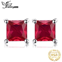 jewelrypalace square princess cut red created ruby 925 sterling silver stud earrings for women fashion gemstone earrings