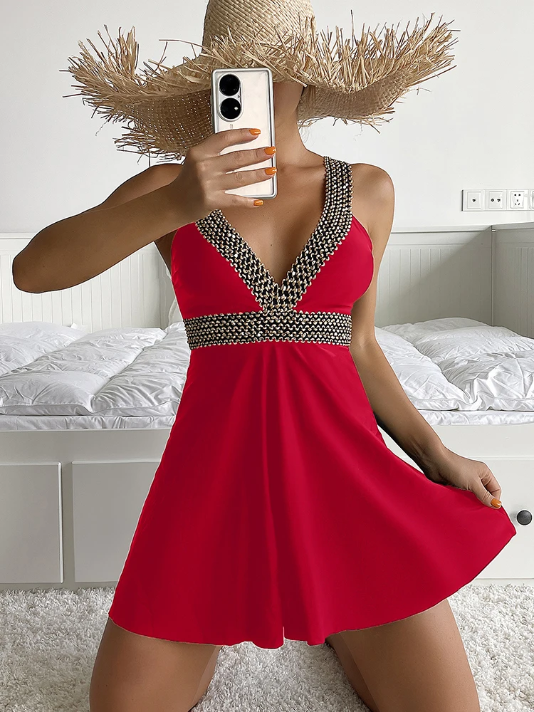 

2022 New Sexy Patchwork Tankini Swimsuits Over Size Swimwear Women Swimsuit Female Bathing Suits Skirt Summer Beach Wear Bathers