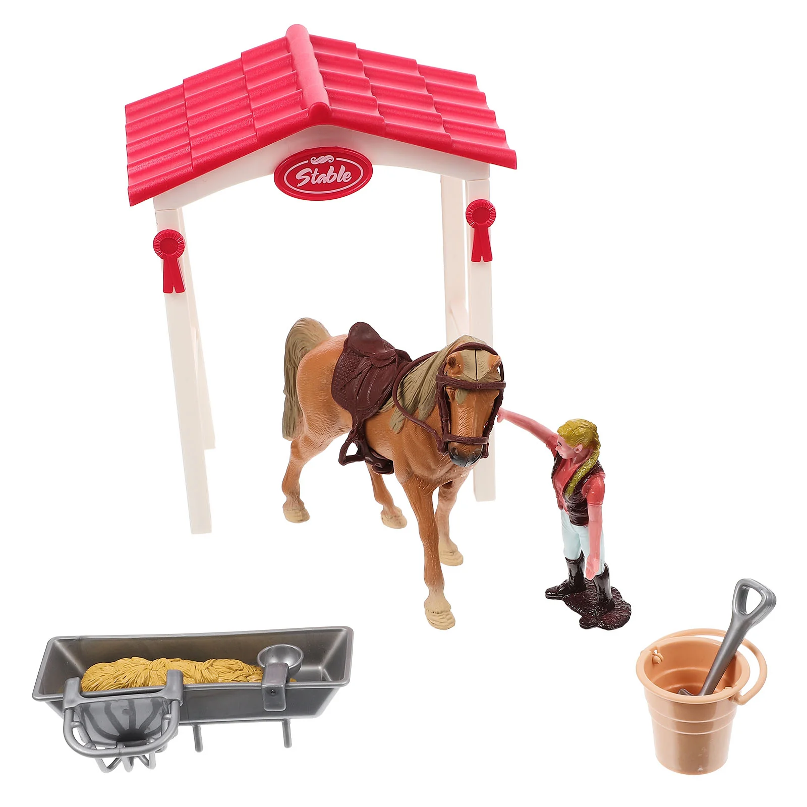 

Toy Kids Children Horse Farm Plaything Education Sand Table Mini House Decor Toys Stable Fake