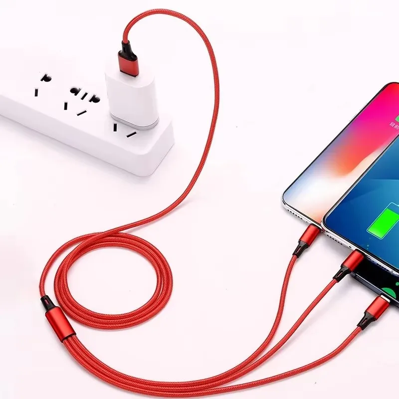 USB-кабель 3 в 1 с нейлоновой оплеткой для быстрой зарядки