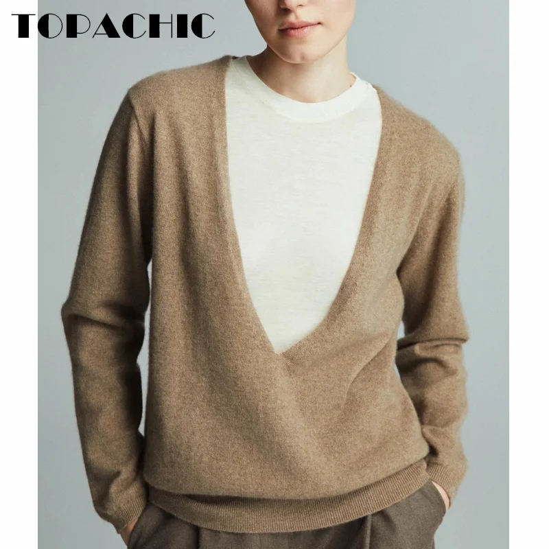 10 24 TOPACHIC-Женские повседневные универсальные контрастные цвета с круглым вырезом