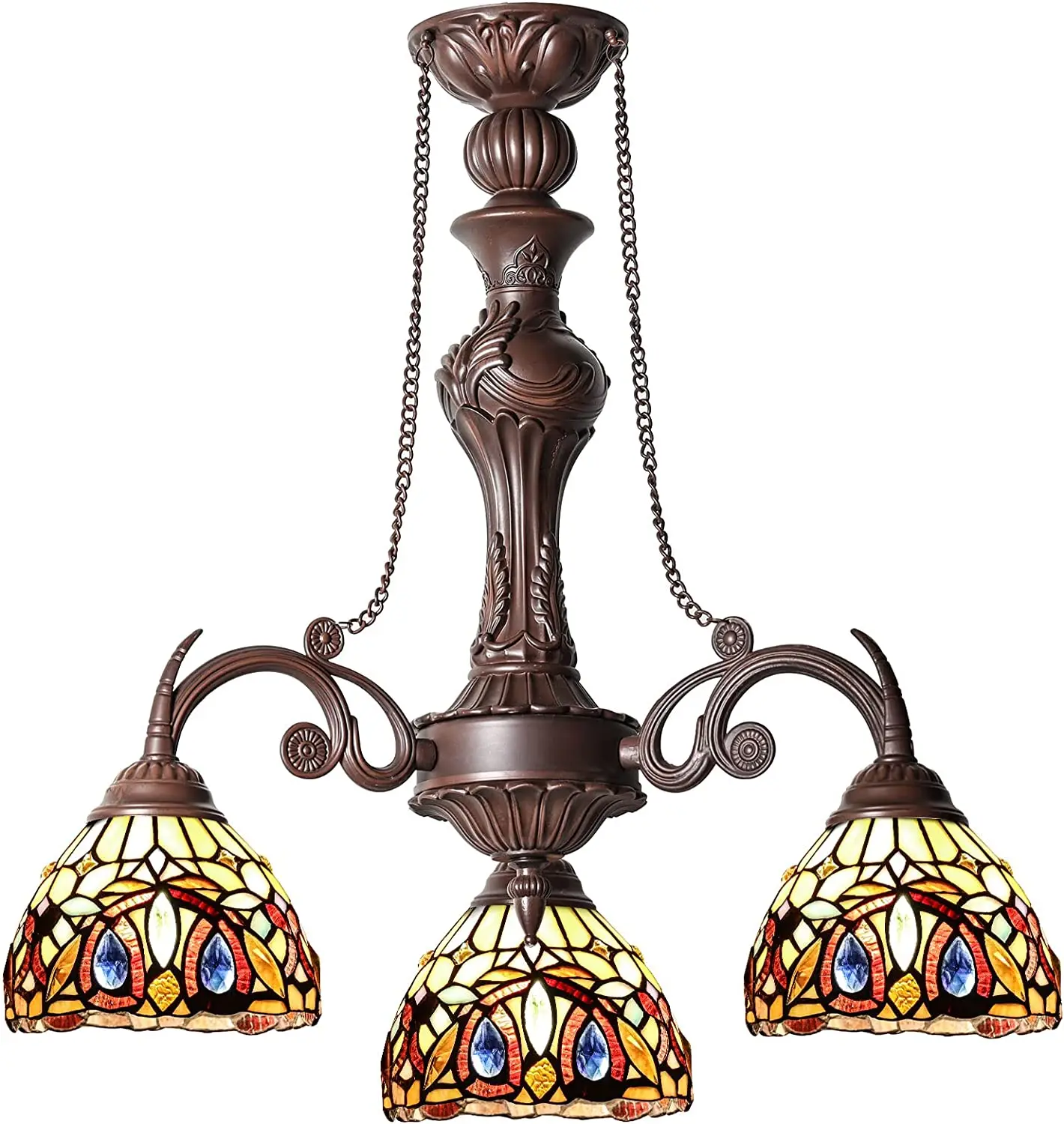 

Tiffany Pendant Light Chandeliers 3-Light Cream Brown Antique Style Stained Glass Lighting For Living Dining Room Kitche