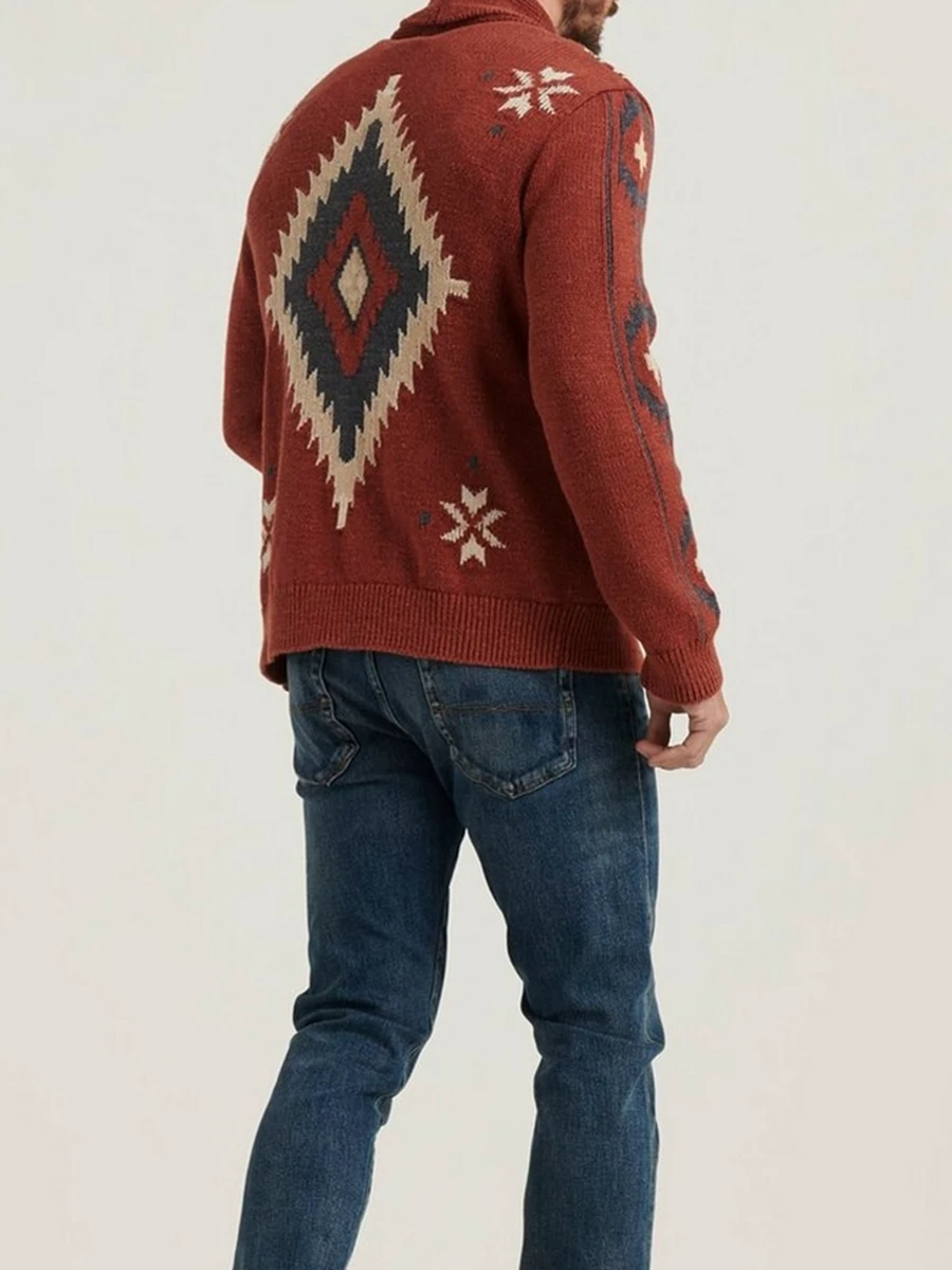 Мужской трикотажный кардиган на пуговицах с V-образным вырезом и длинными