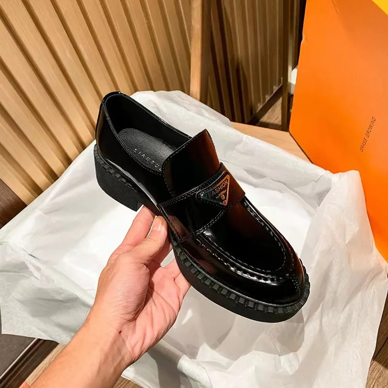 

Lok Fu Women Shoes 2023 New Retro Single Thick Heel Shoes Increased Thick Bottom British Small Leather Women Shoes size 34-42