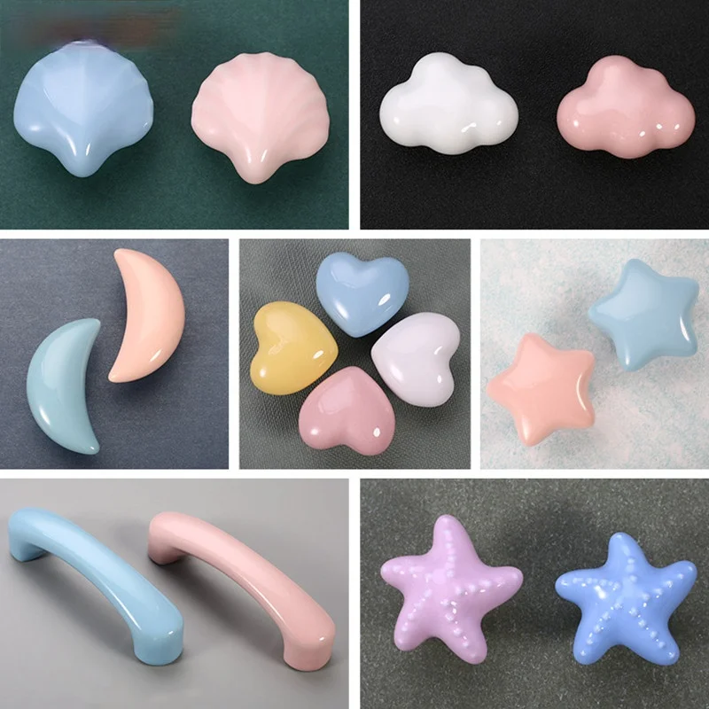 

Cartoon Children Room Ceramic Cabinet Knobs Moon Star Wardrobe Handle Garden Door Handle Cabinet Handles for Kids Drawers