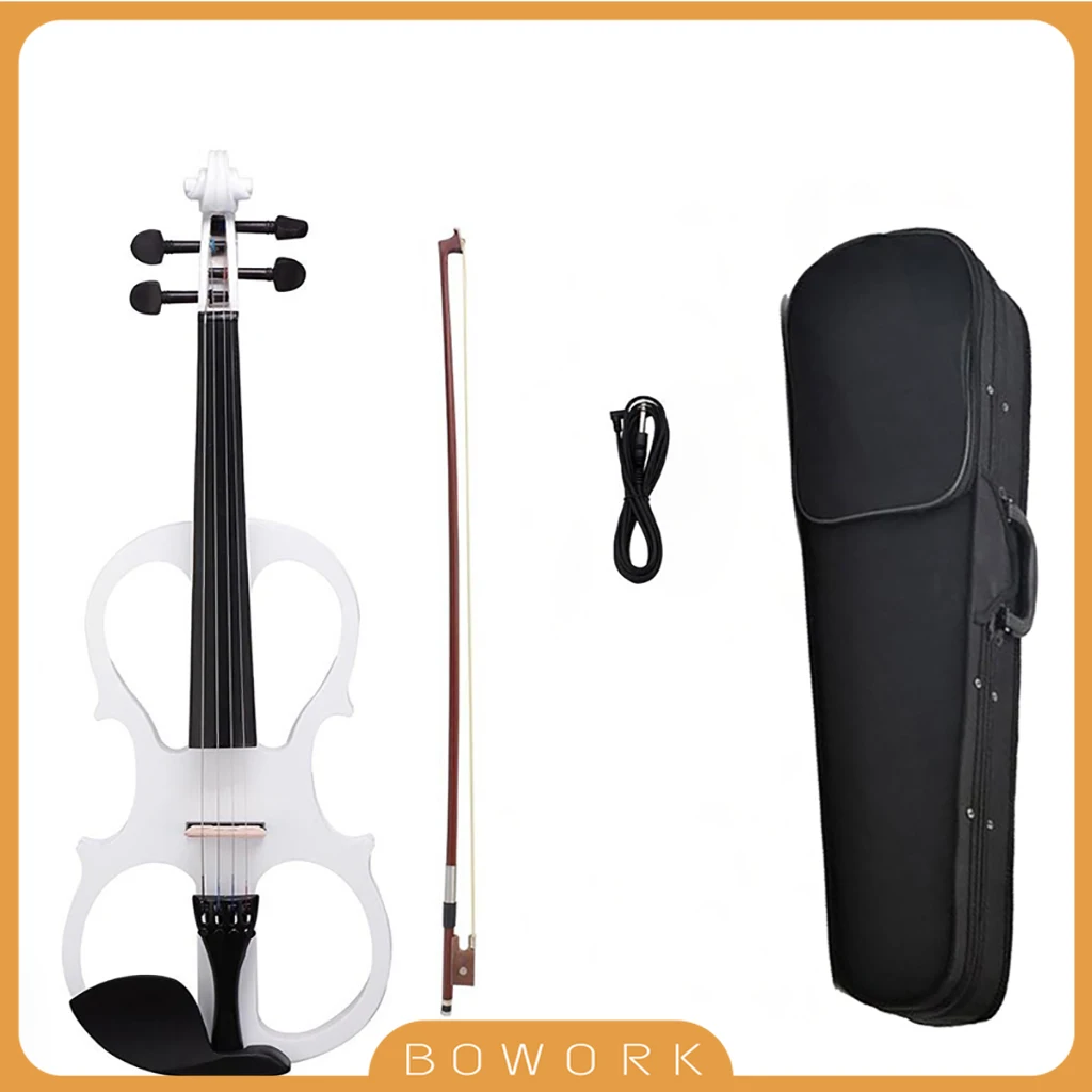 Naomi Electric Violin Balance Sound Full Size 4/4 Electric Violin Fiddle Solid Wood High Level Electric Violin NEW SET White enlarge
