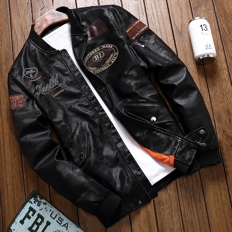 

Street Knights Leather Jacket Men Spring Autumn Motorcycle Pu Leahter Jacket Male Stand Collar Casual Windbreaker Slim Coat 4Xl