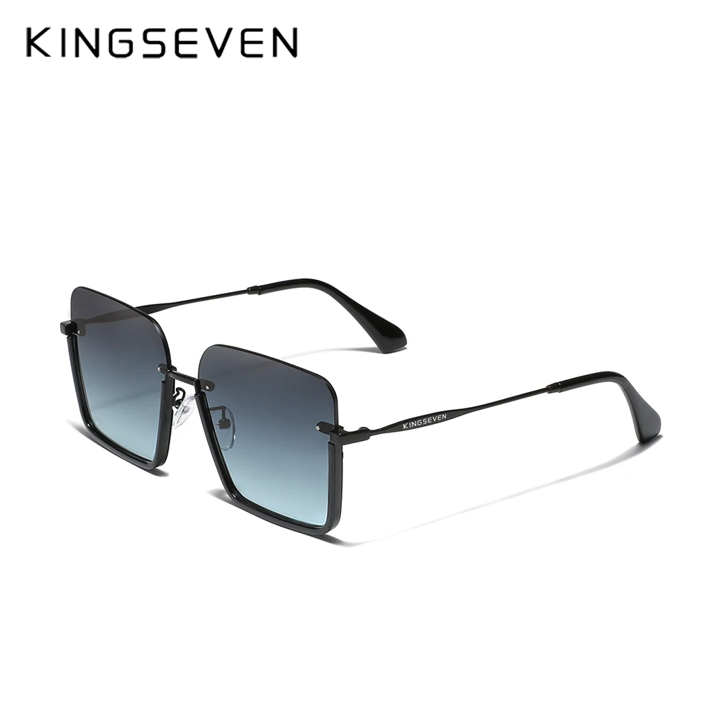Женские солнцезащитные очки без оправы KINGSEVEN, черные солнцезащитные очки с прямоугольными градиентными линзами без оправы в молодежном стиле, лето 2023