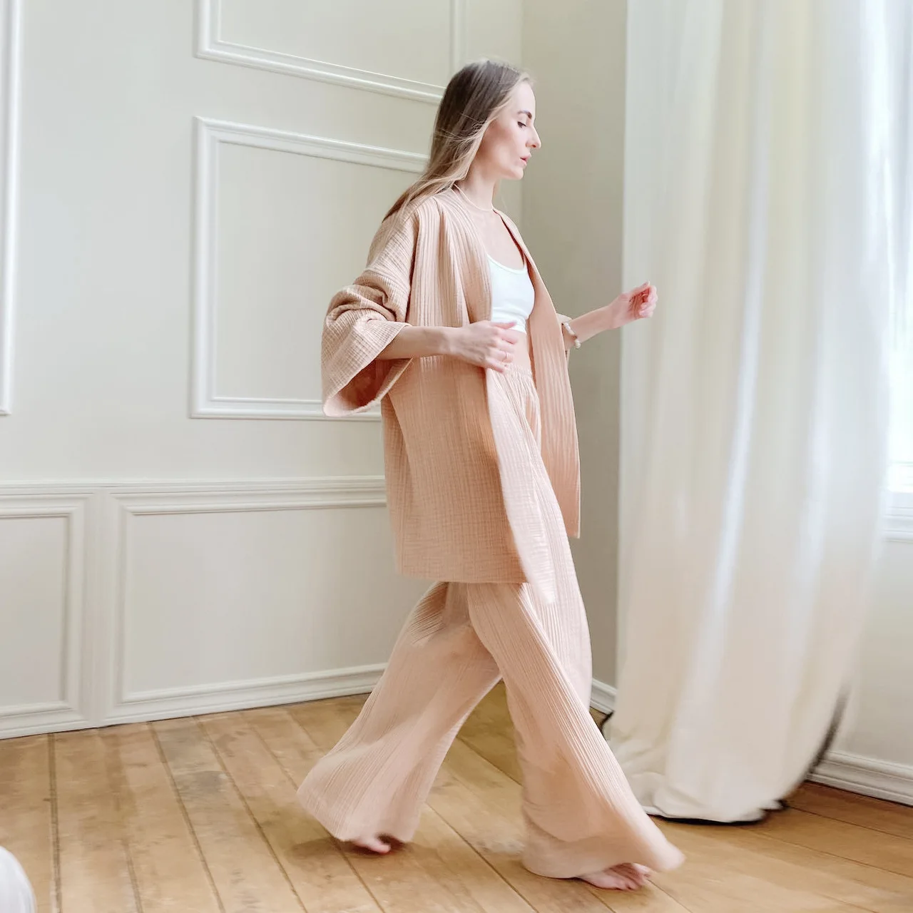 Kimono And Pant Women Summer Spring 2 Pcs Ladies Sleepwear Oversize Can Be Worn Outside Pajama Set Comfortable Homewear Female