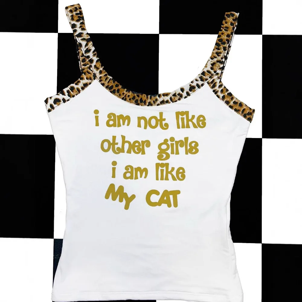 Y2k Майка без рукавов с круглым вырезом и леопардовым принтом текстовый принт для