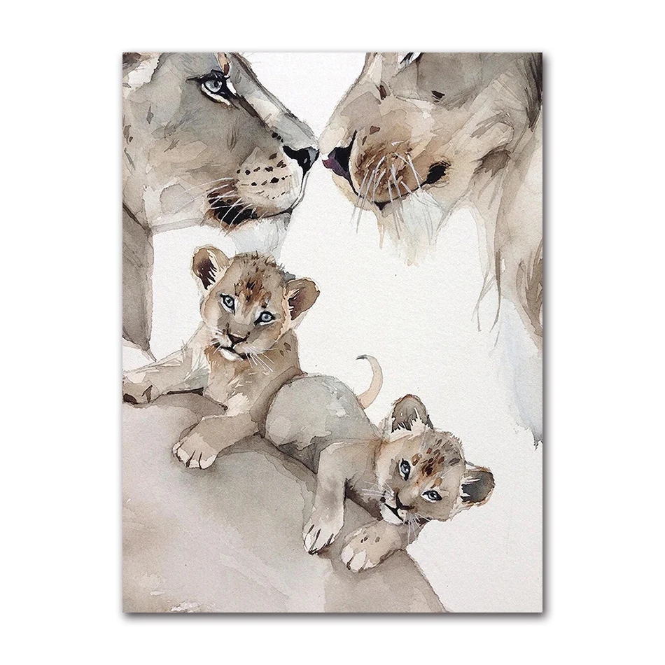 

Современный настенный постер с животными, Картина на холсте с изображением семьи любящего льва для гостиной, картина для украшения стен дома