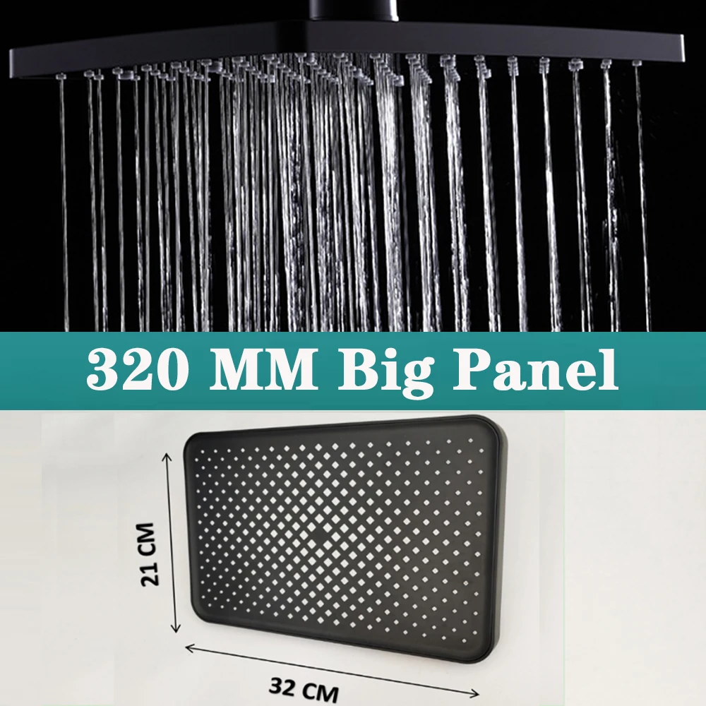 

12 Inches Big Panel Large Flow Supercharge Ceiling Mounted Shower Head 3 Modes Silver High Pressure Abs Rainfall Bathroom Shower