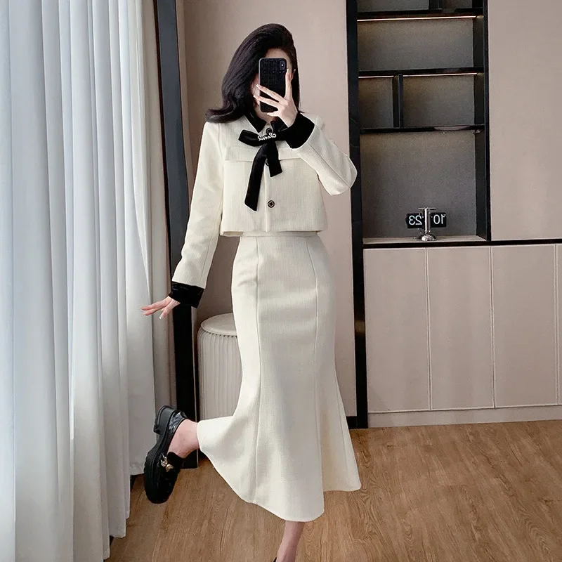 Новое поступление осени/зимы 2024 высококачественный твидовый стиль белая