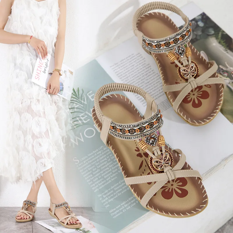 

Low Sandals Woman Leather Large Size Bow Shoes Low-heeled Big TPR Fabric Butterfly-knot Hoof Heels Slides Low Sandals Woman Leat