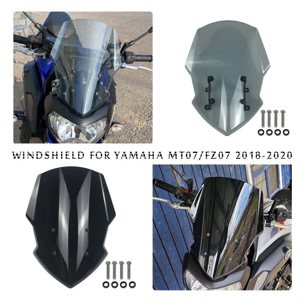 

MT07 FZ07 Windshield For 2018 2019 2020 YAMAHA MT FZ 07 Windscreen Flyscreen Wind Deflector Shield Visor Motorcycle Accessories