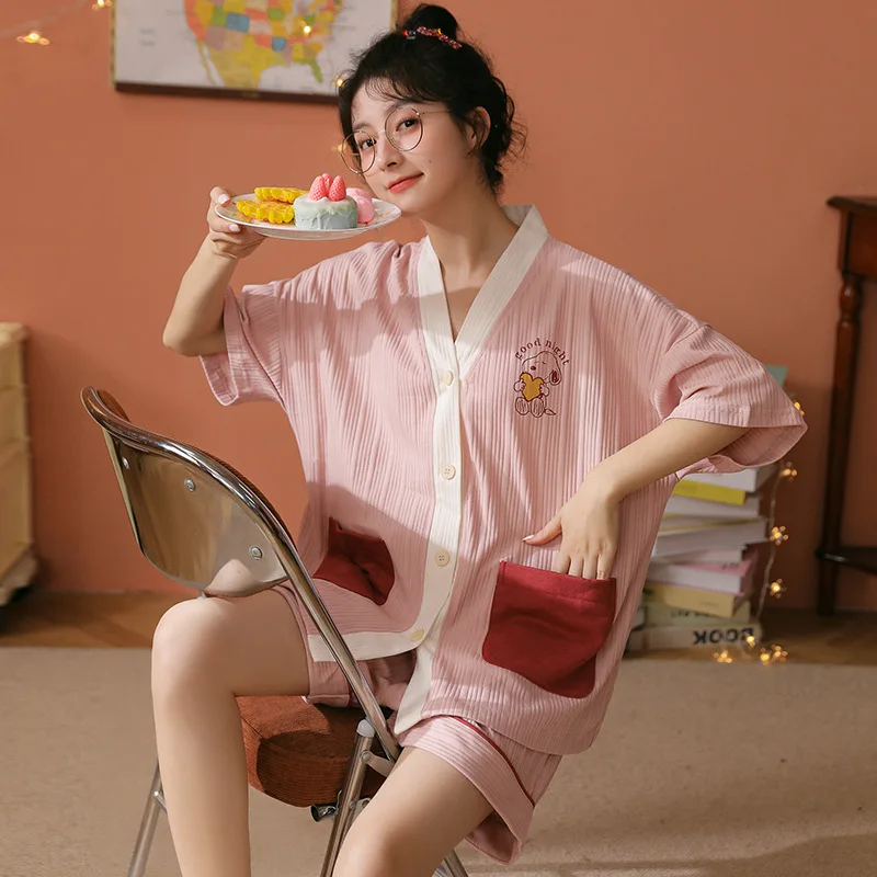 Pijamas Women Sleepwear cotton short-sleevedWomen's Two Pieces Loungewear Printing Lovely Girl's Pyjamas Nightwear New