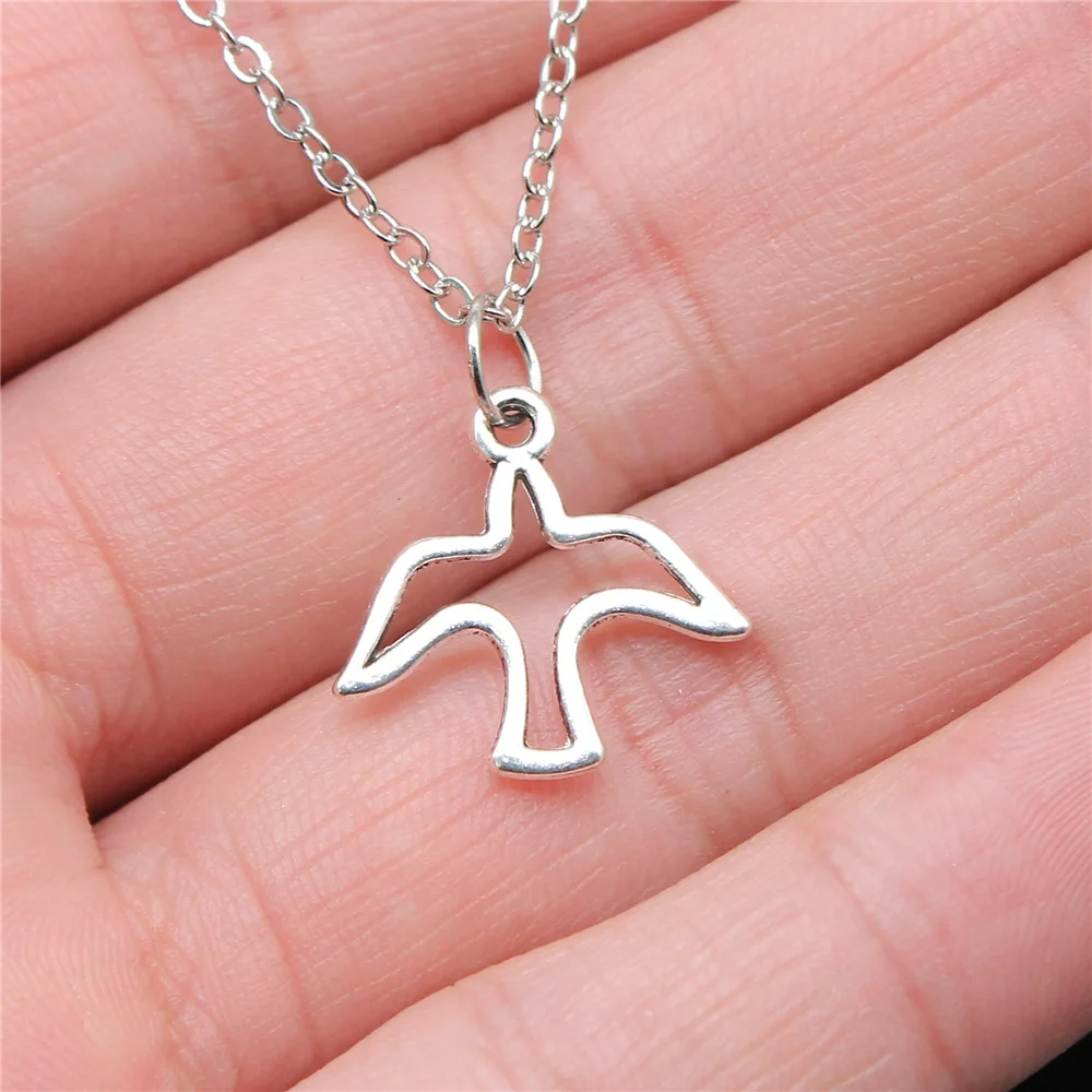 

Прямая поставка, античное Серебряное ожерелье 18x18 мм, полый Голубь мира, женская короткая цепочка, ожерелье-чокер, ожерелье