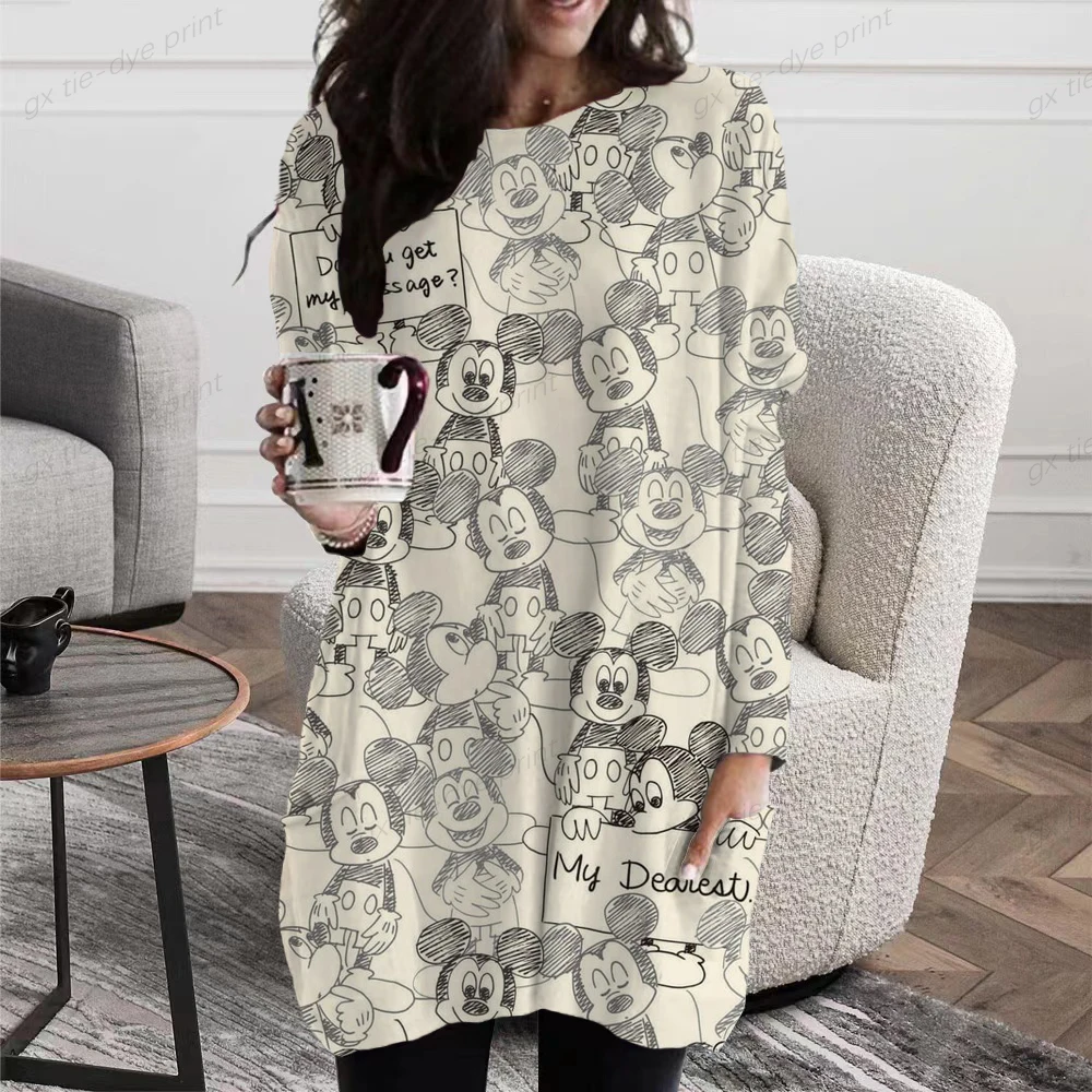 

Футболка женская демисезонная с длинным рукавом, круглым вырезом и карманами