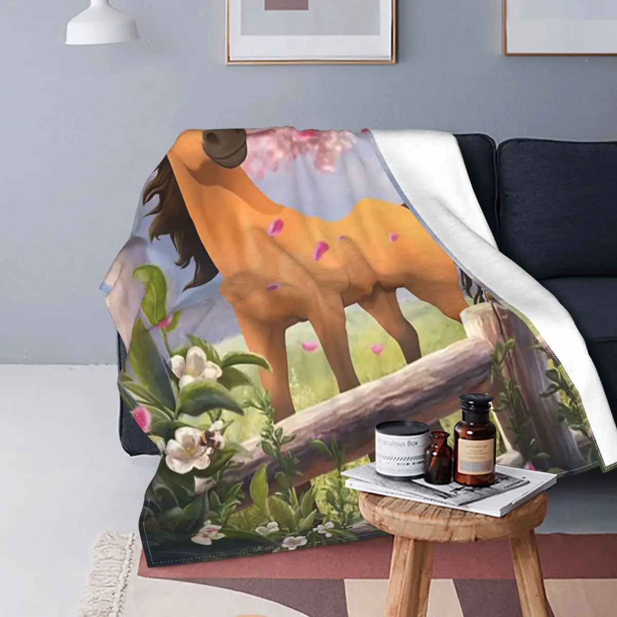 

Spirit Riding Free Horses Blankets Flannel Winter Popular Anime Breathable Thin Throw Blankets for Sofa Outdoor Rug Piece