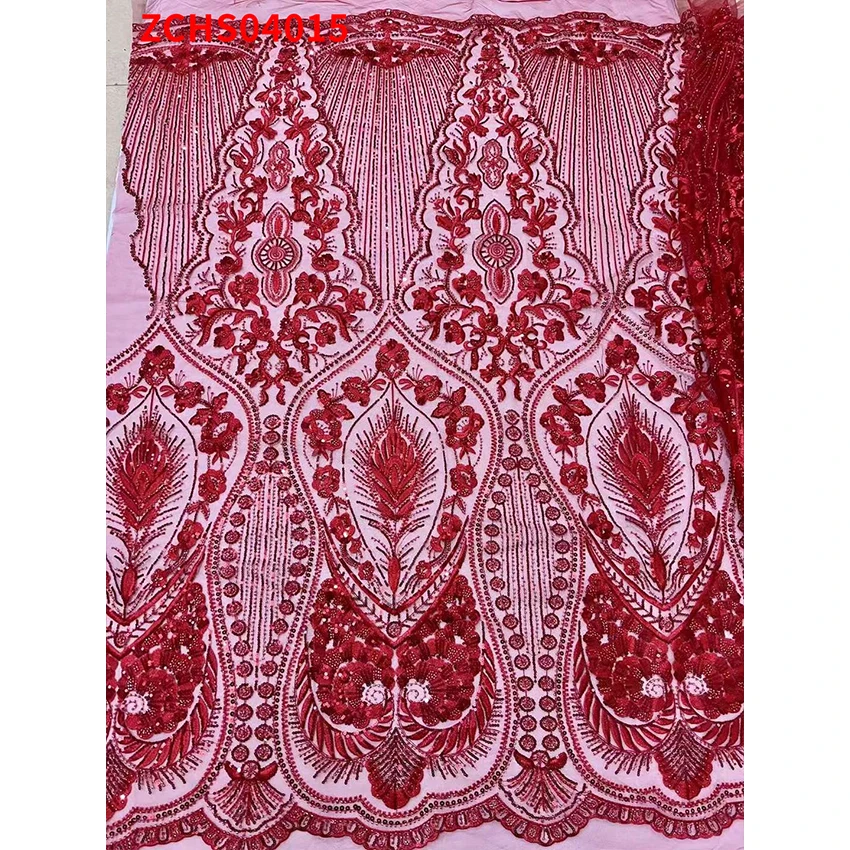 

Distinctive African Fashion Beads plus tablets Wedding Cloth Popular Handmade ​Nigerian Tulle Net Lace Dress Fabric ZCHS04015