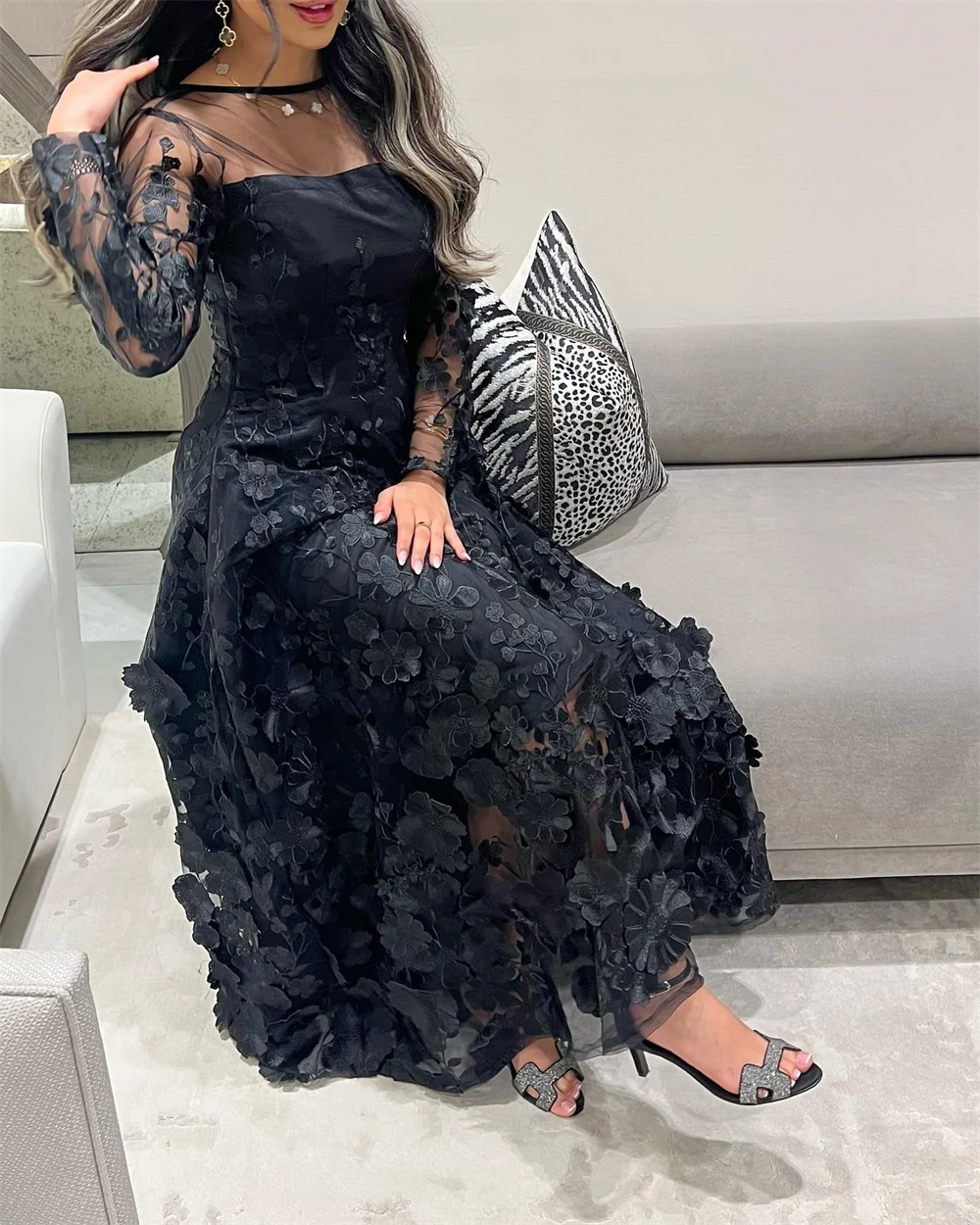 Женское платье для выпускного Cathy черное ТРАПЕЦИЕВИДНОЕ Тюлевое до пола с