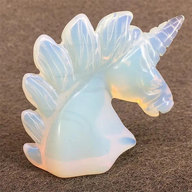 

High-quality White Opalite Unicorn Crystal Figurine Stones Crafts Animal Carving Quartz Gemstone Collection Room Decor