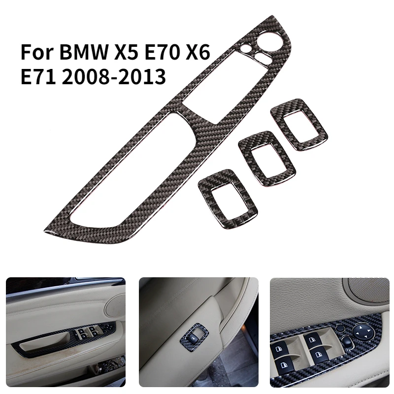 

LHD мягкое углеродное волокно для BMW X5 E70 X6 E71 2008-2013 автомобильные аксессуары 4 шт. Стикеры для интерьера стеклоподъемника Кнопка рамка отделка ...