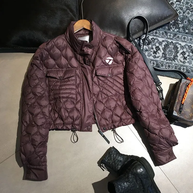 

Женская зимняя одежда для гольфа, высококачественное новое модное пуховое хлопковое универсальное пальто с воротником-стойкой и волнистым узором, ветровка, популярная одежда