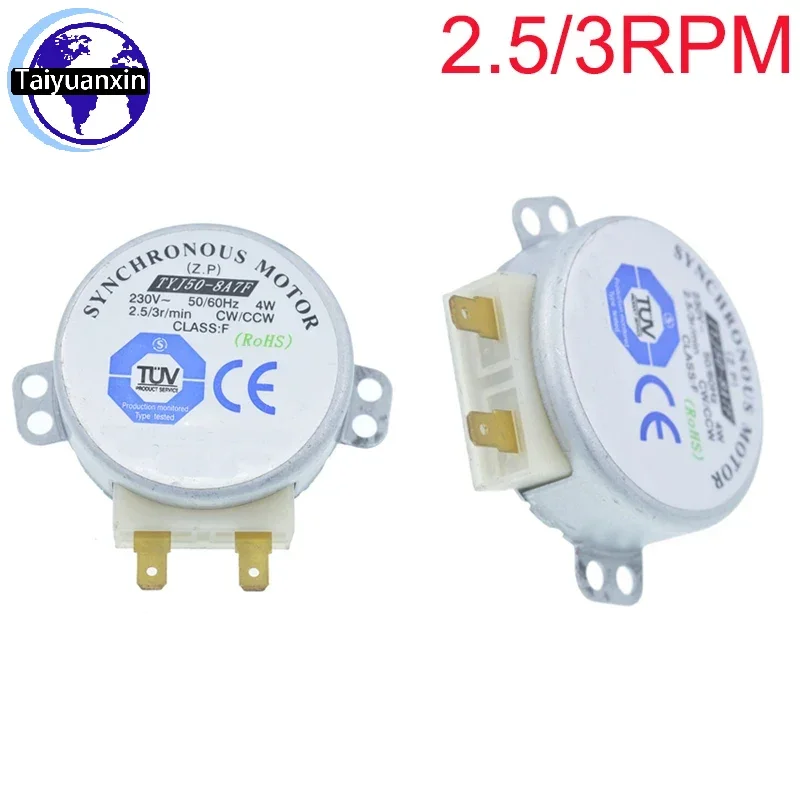 

1 шт., 230 В, 2,5/3 об/мин, 4 Вт, 50/60 Гц, синхронный двигатель TYJ50-8A7, лоток для микроволновой печи, двигатель воздуходувки по часовой/против часовой стрелки