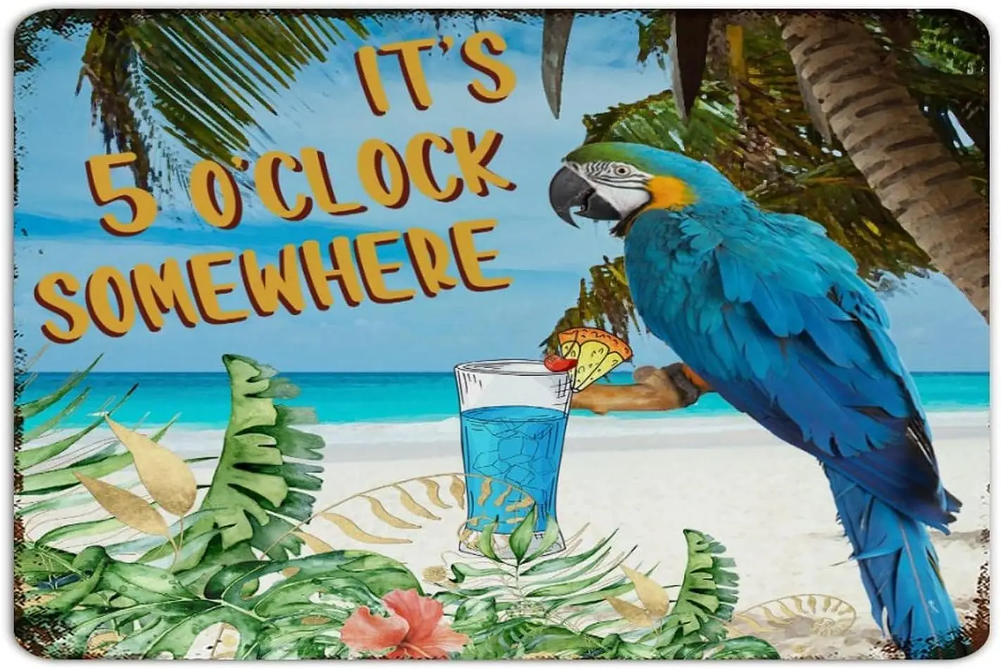 t's Fve Oɼlock Somewhere 812 nch Metl Tn Sgn Vntge Cbn Dnng Room Outdoor Wll Decorns lumnum Summer Tropcl Luu