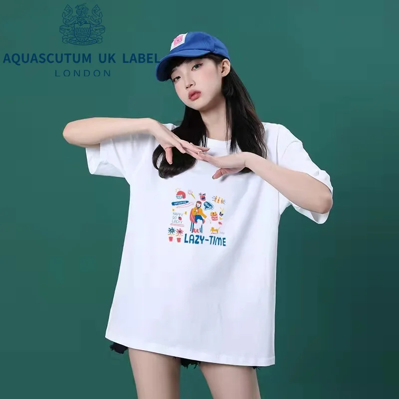 

Aquascutum 2022 Printed short sleeved T-shirt for men and women summer couple